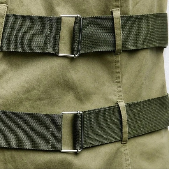 ZARA BELTED WAXED BLOGGERS FAMOUS GREEN DRESS - Picture 9 of 16